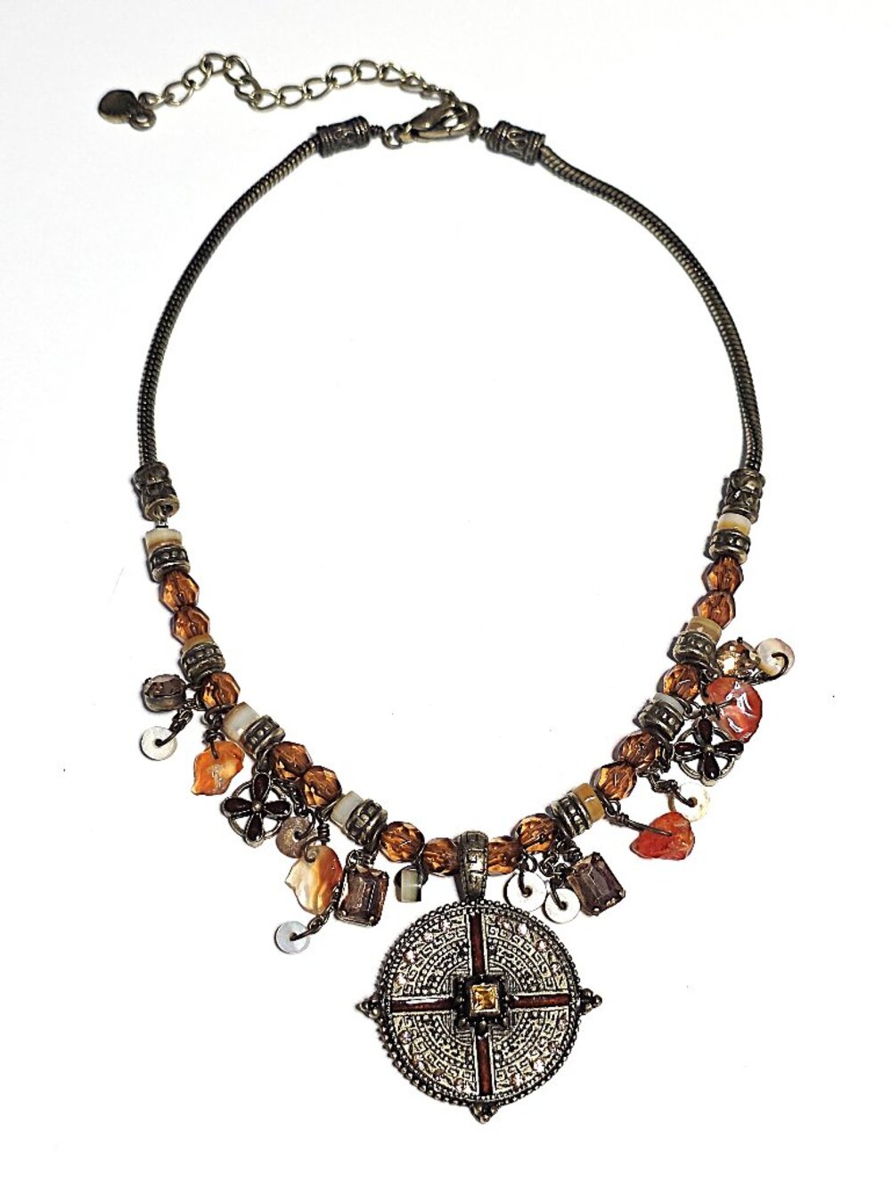 Pilgrim bronze metal & amber faux stone necklace